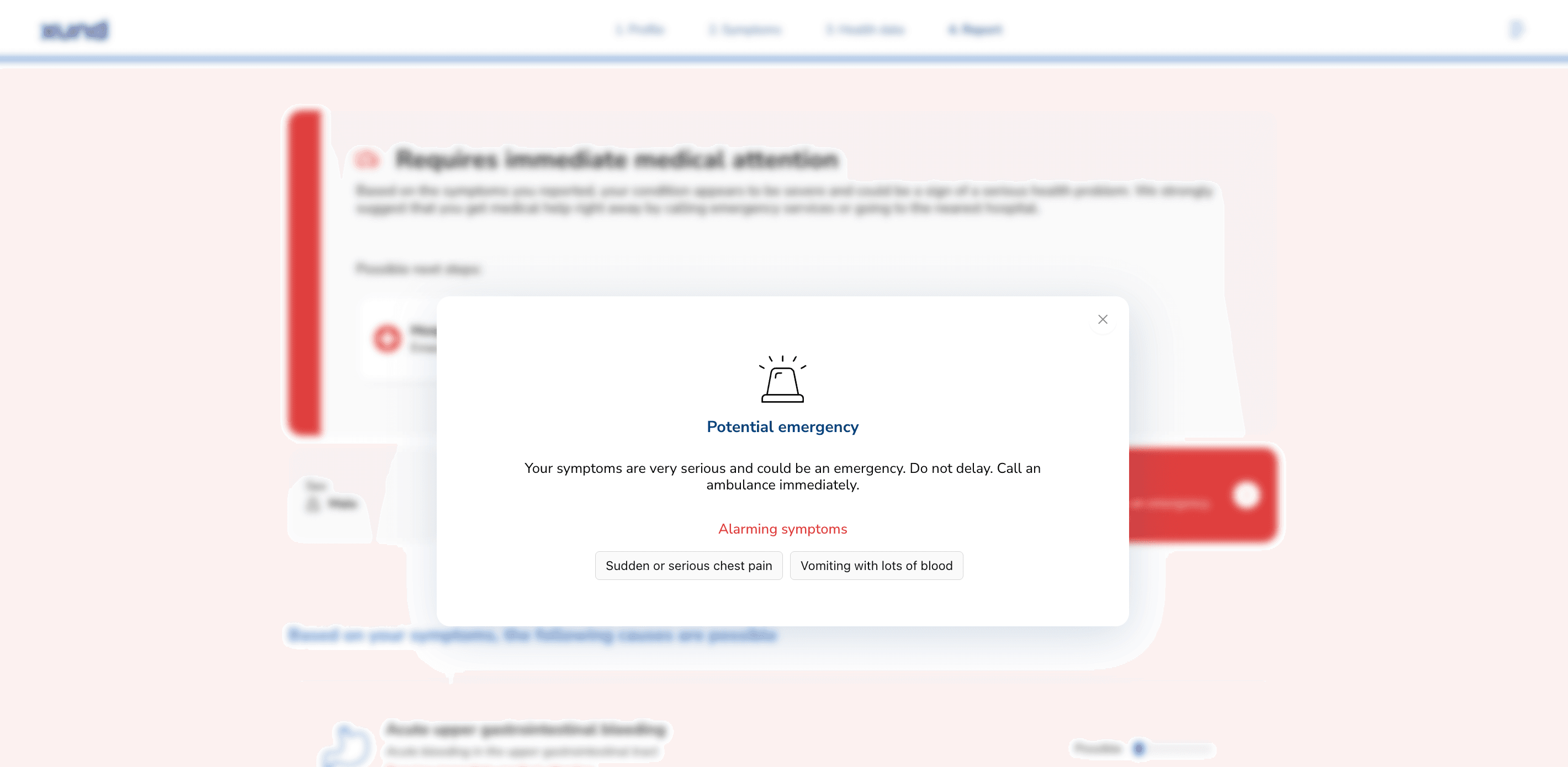 Additional warning signs information presented as a pop-up